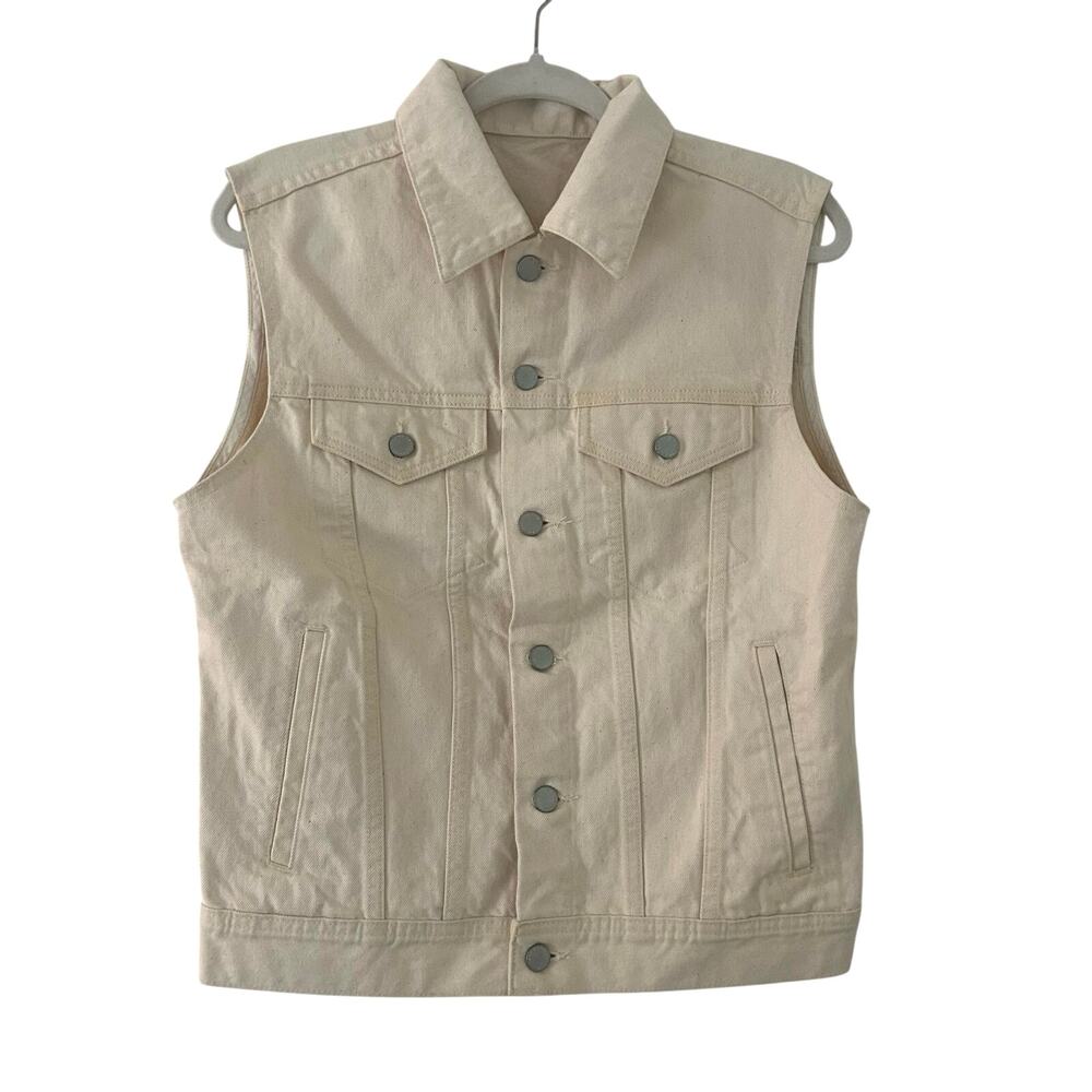 AG Adriano Goldschmied Button Front Denim Jean Vest Trucker Ivory S Small NWOT